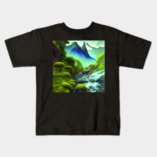 Digital painting of Mountains, Plants and River Kids T-Shirt